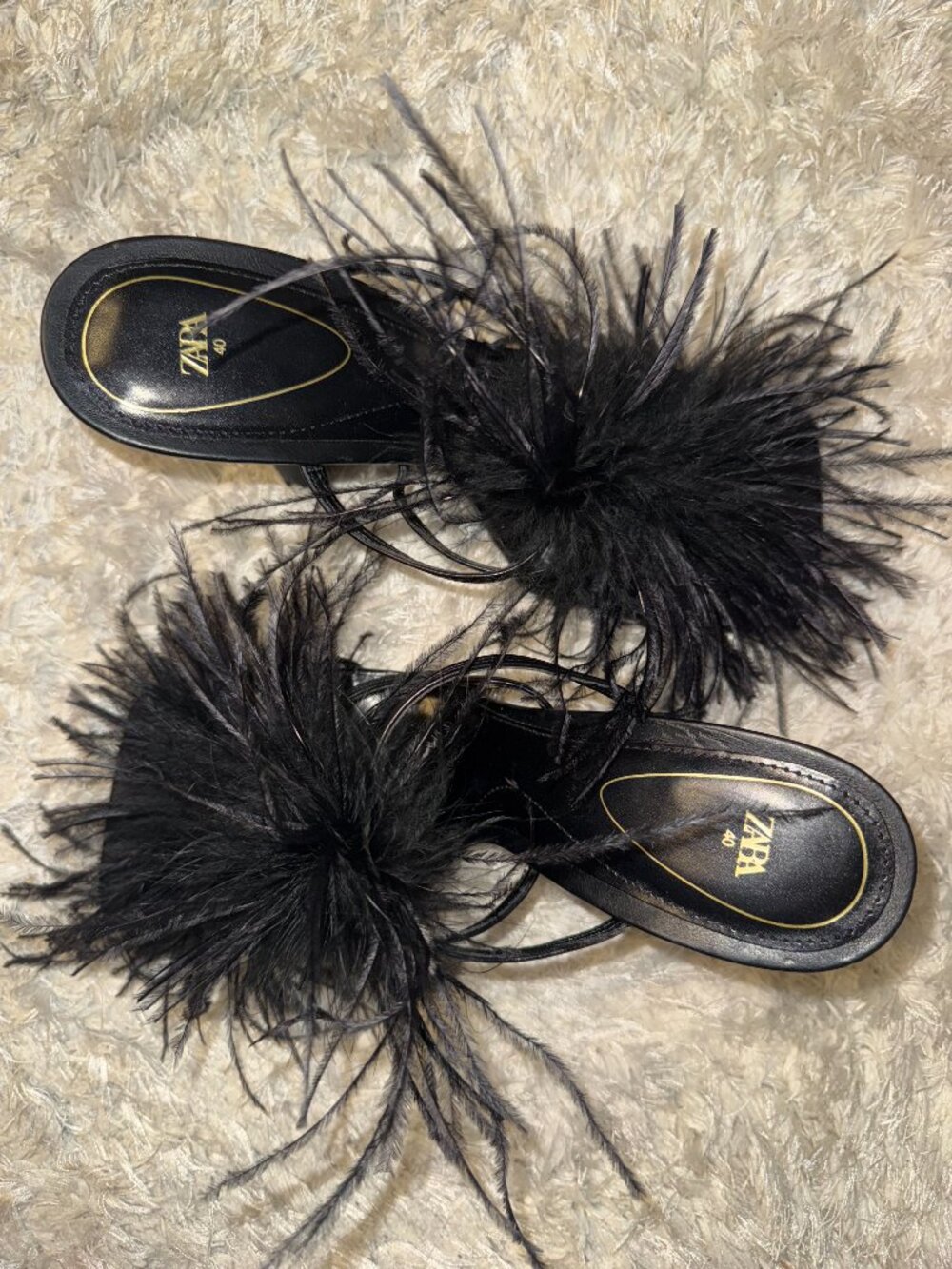 Black Zara Feathered Heeled Sandals | Never Worn! - Picture 3 of 5